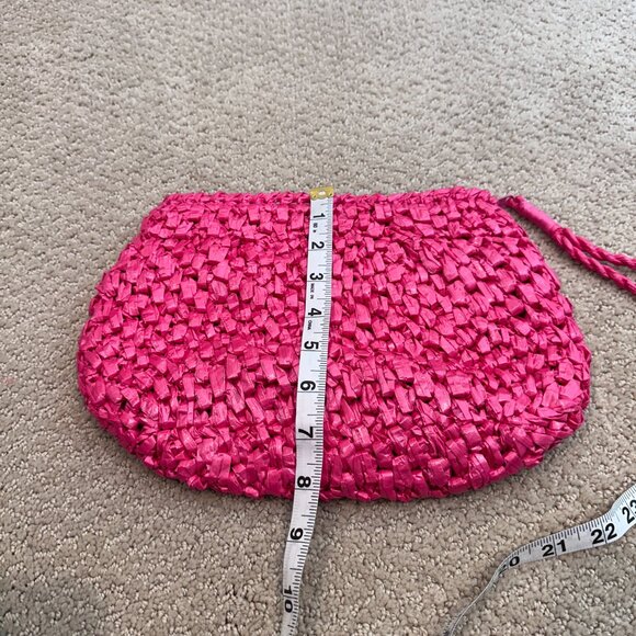 Handmade Pink Plastic Raffia Woven Clutch Wristlet Bag Philippines Retro Tourist - Picture 7 of 8